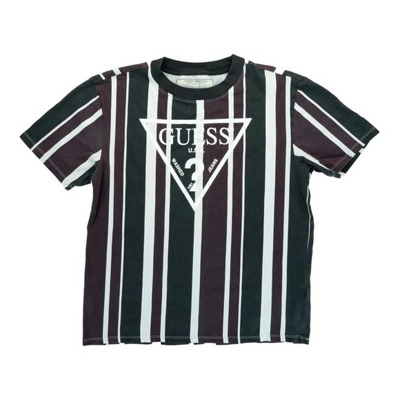 Guess Originals Shirt Men's Small Red Black Vertical‎ Striped Faded Short Sleeve - Picture 1 of 5